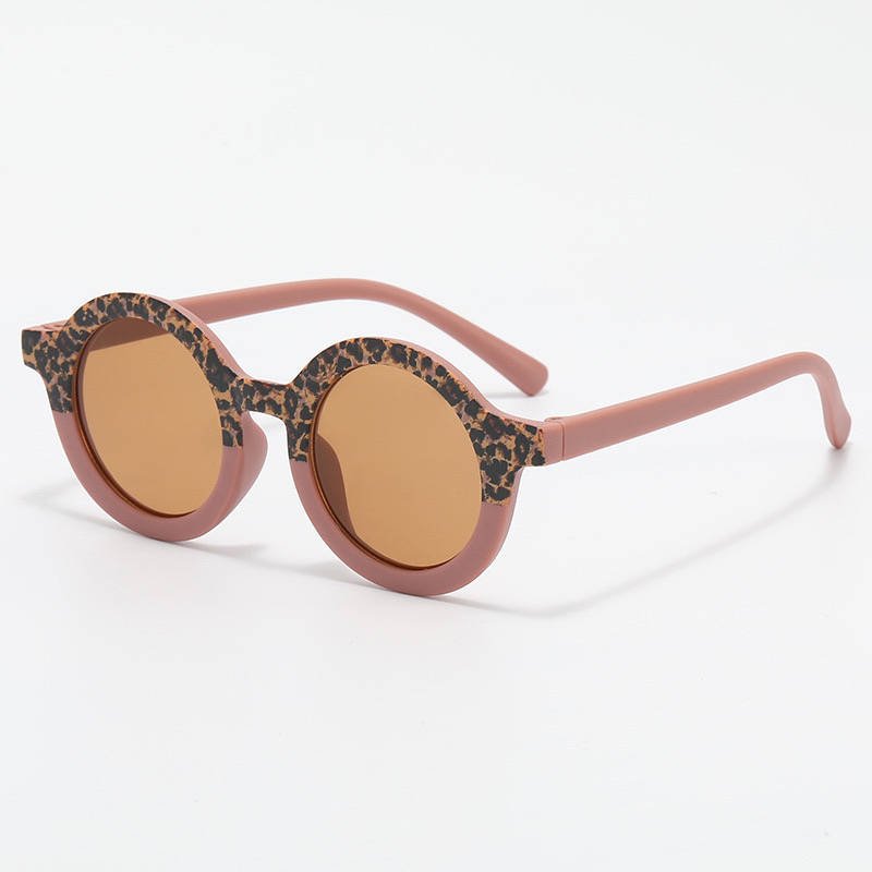 Baby and children's sunglasses UV400 round - Old pink / Leopard