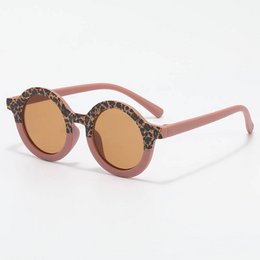 Baby and children's sunglasses UV400 round - Old pink / Leopard