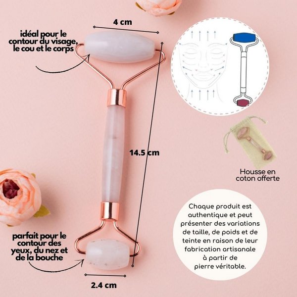Juego de 11+1 masajeadores de rodillos faciales de cuarzo rosa gratis