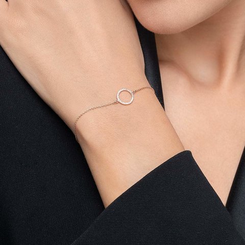 Circle bracelet with diamonds, 18K rose gold