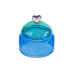 Dose "Herz", blau/grün, Glas, 10x11 cm