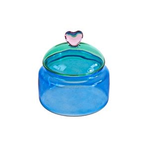 Dose "Herz", blau/grün, Glas, 10x11 cm
