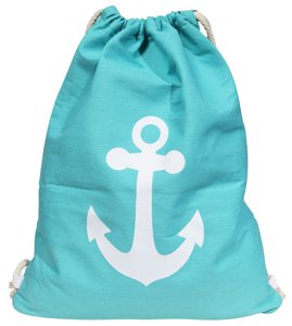 Turnbeutel aus Textil, Anker, mint/weiß