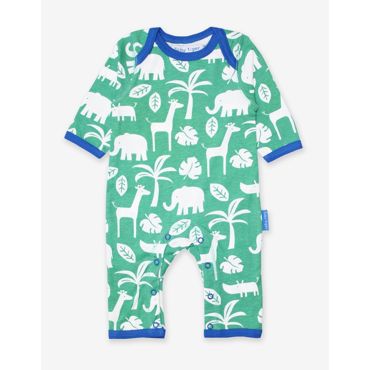 Organic cotton baby pajamas with a jungle print
