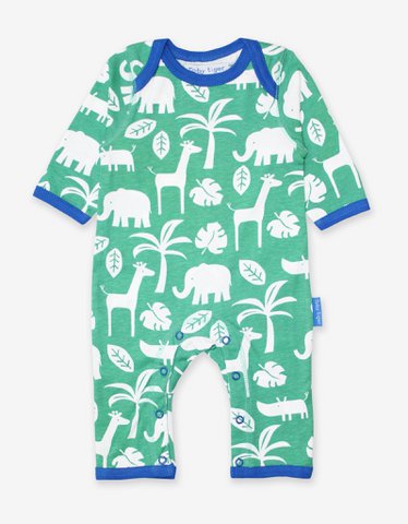 Organic cotton baby pajamas with a jungle print