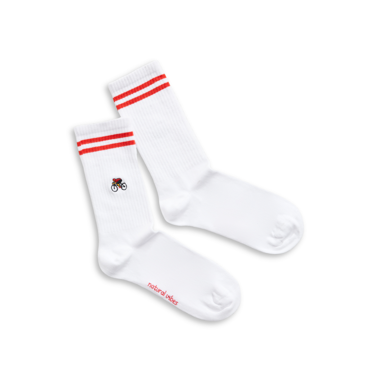 Organic Bicycle Socks - White tennis socks with embroidered cyclist