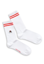 Calcetines de bicicleta orgánicos - Calcetines de tenis blancos con ciclista bordado