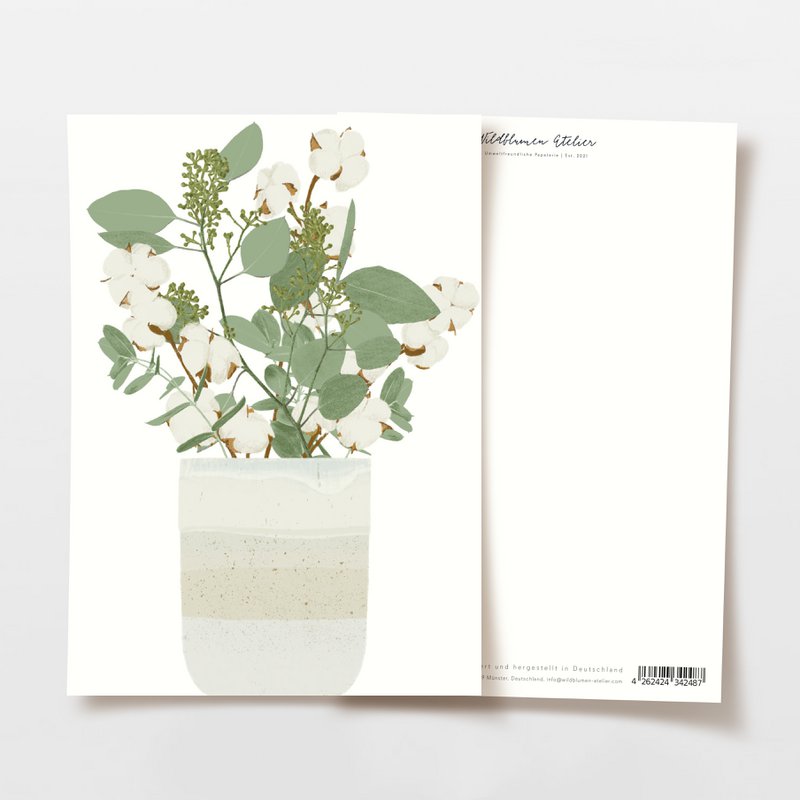 Postkarte Eukalyptus Baumwolle Vase
