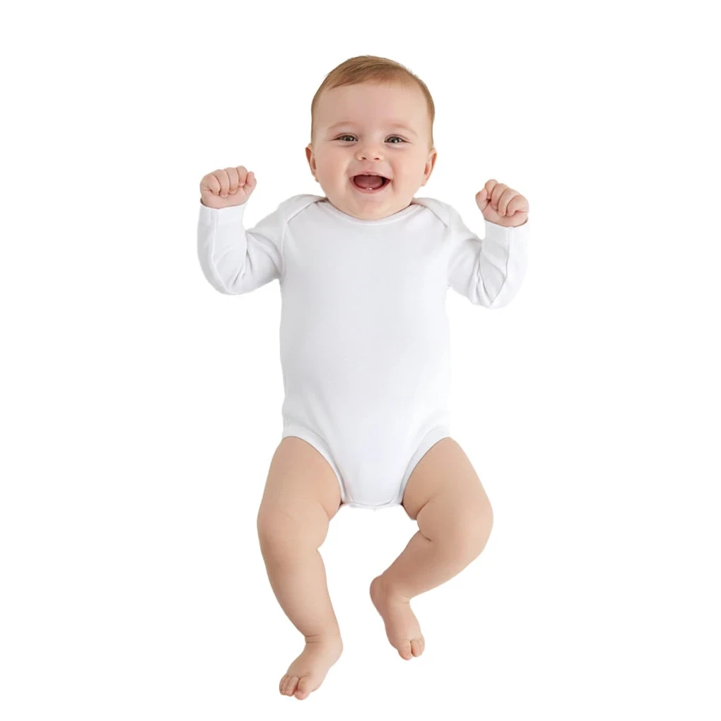 Baby langærmet bodysuit, ubørstet, hvid