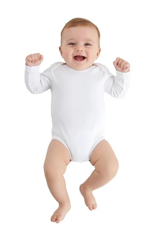Baby langærmet bodysuit, ubørstet, hvid