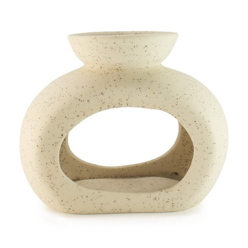 3x bruciatore a olio Zen in ceramica - Ciottolo ovale - Bianco sporco maculato