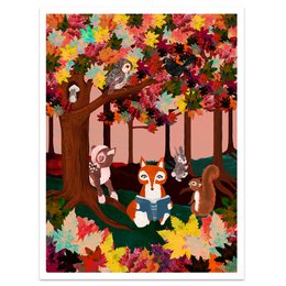 Woodland Animal Autumn Forest Print