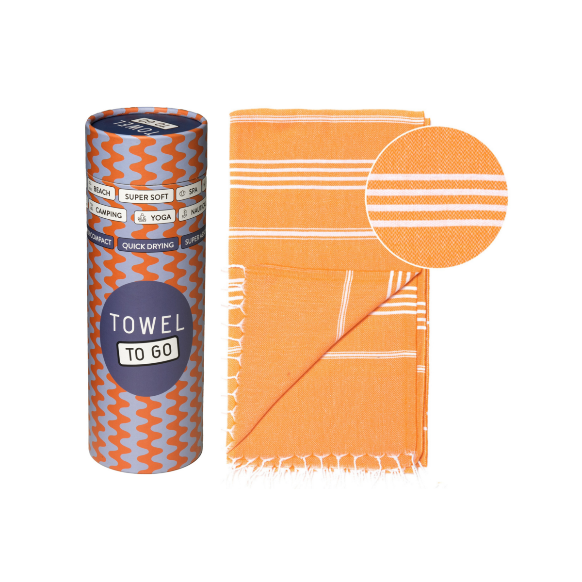 TOWEL TO GO IPANEMA Toalla de Playa de Algodón 180x100 cm | Toalla de sauna de spa | Naranja | con caja de regalo