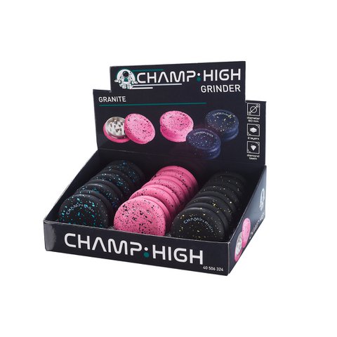 Display of 12 granite spice mills - Pink and Black