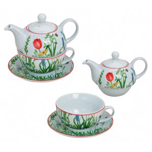 Teekannen-Set mit TasseTeller (Blumen) aus Porzellan H/B/T 15/16/15 cm