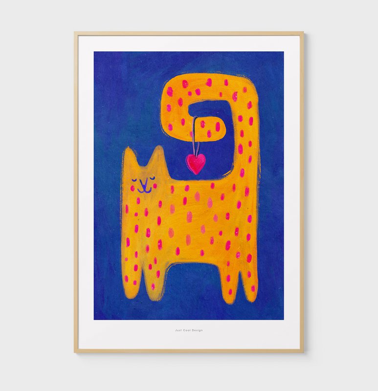 A5 Chat et coeur | Affiche d'illustration Impression artistique