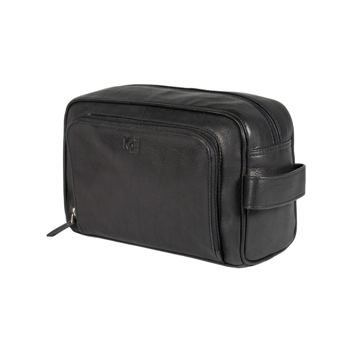 K0025AB | Beauty Case med sidehåndtag i ægte fuldnarvet læder med let narvning – Sort farve Lynlås, Mål: 25 x 16 x 12 cm Emballage: Tnt taske
