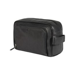 K0025AB | Beauty Case with side handle in genuine full-grain leather with light grain – Black colour. Zip closure, Dimensions: 25 x 16 x 12 cm. Packaging: Tnt bag