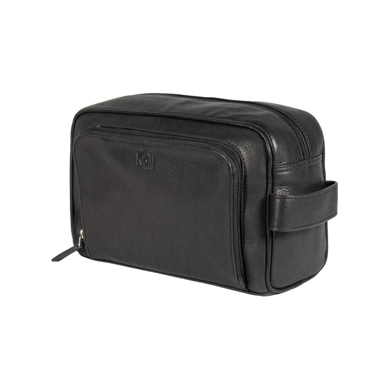 K0025AB | Beauty Case with side handle in genuine full-grain leather with light grain – Black colour. Zip closure, Dimensions: 25 x 16 x 12 cm. Packaging: Tnt bag