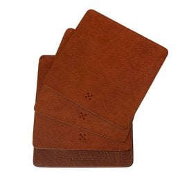 Leather coasters in chestnut, mokka, and black colors. Square shape with perforated design.
