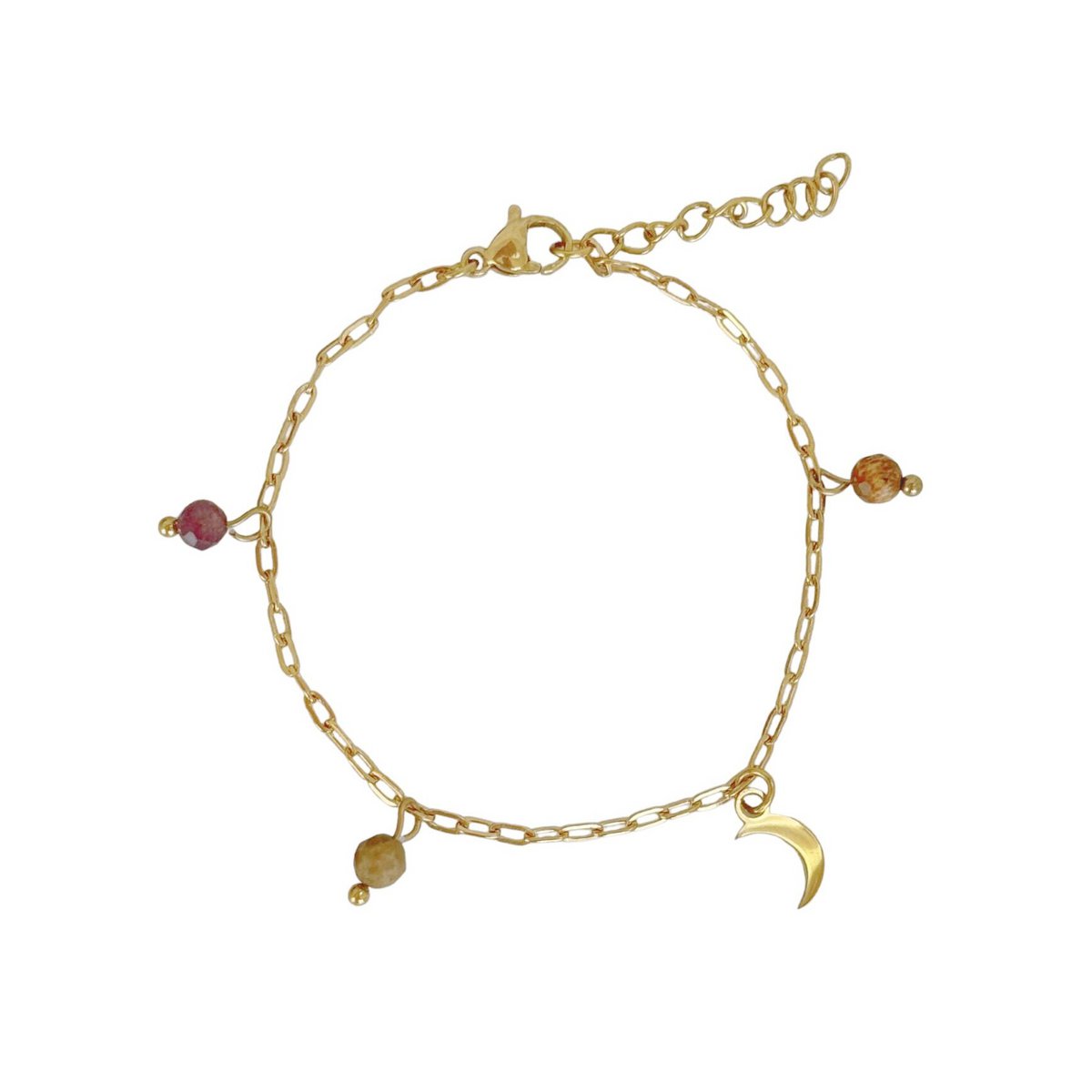 Pulsera Paperclip Piedras Preciosas y Luna - Oro