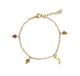 Pulsera Paperclip Piedras Preciosas y Luna - Oro