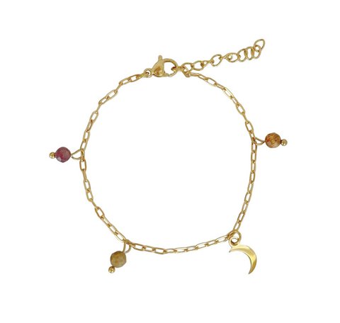 Paperclip Bracelet Gemstones & Moon - Gold