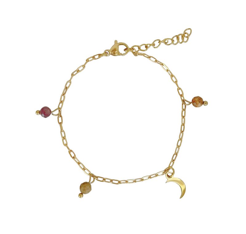 Pulsera Paperclip Piedras Preciosas y Luna - Oro