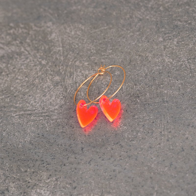Øreringe Hoops Lume Charms | Hjerte neon lyserød