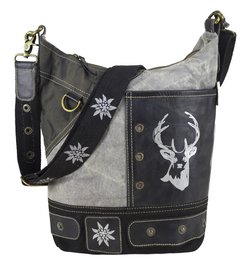 Domelo traditionele tas. Dames schoudertas. Dirndl schoudertas gemaakt van canvas (canvas) & leer. Handtas in traditionele stijl met herten edelweiss print. Crossbody tas voor dames als Oktoberfest accessoires.