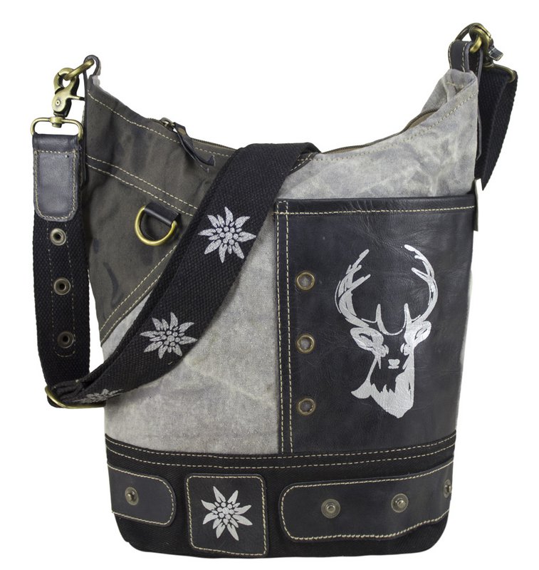 Domelo traditional bag. Women's shoulder bag. Dirndl shoulder bag made of canvas and leather. Handbag in traditional style with deer edelweiss print. Crossbody bag for women as Oktoberfest accessories.