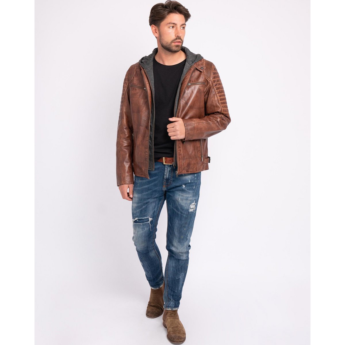 Jasper │ Veste à sweat à capuche en cuir masculin