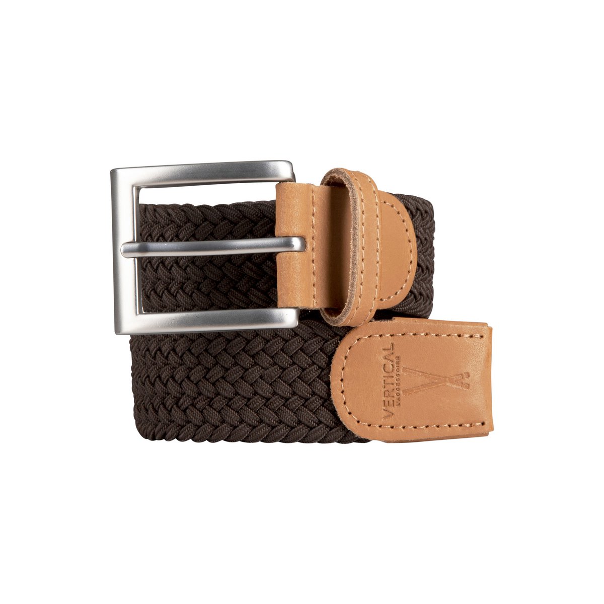 Brown elastic braided belt