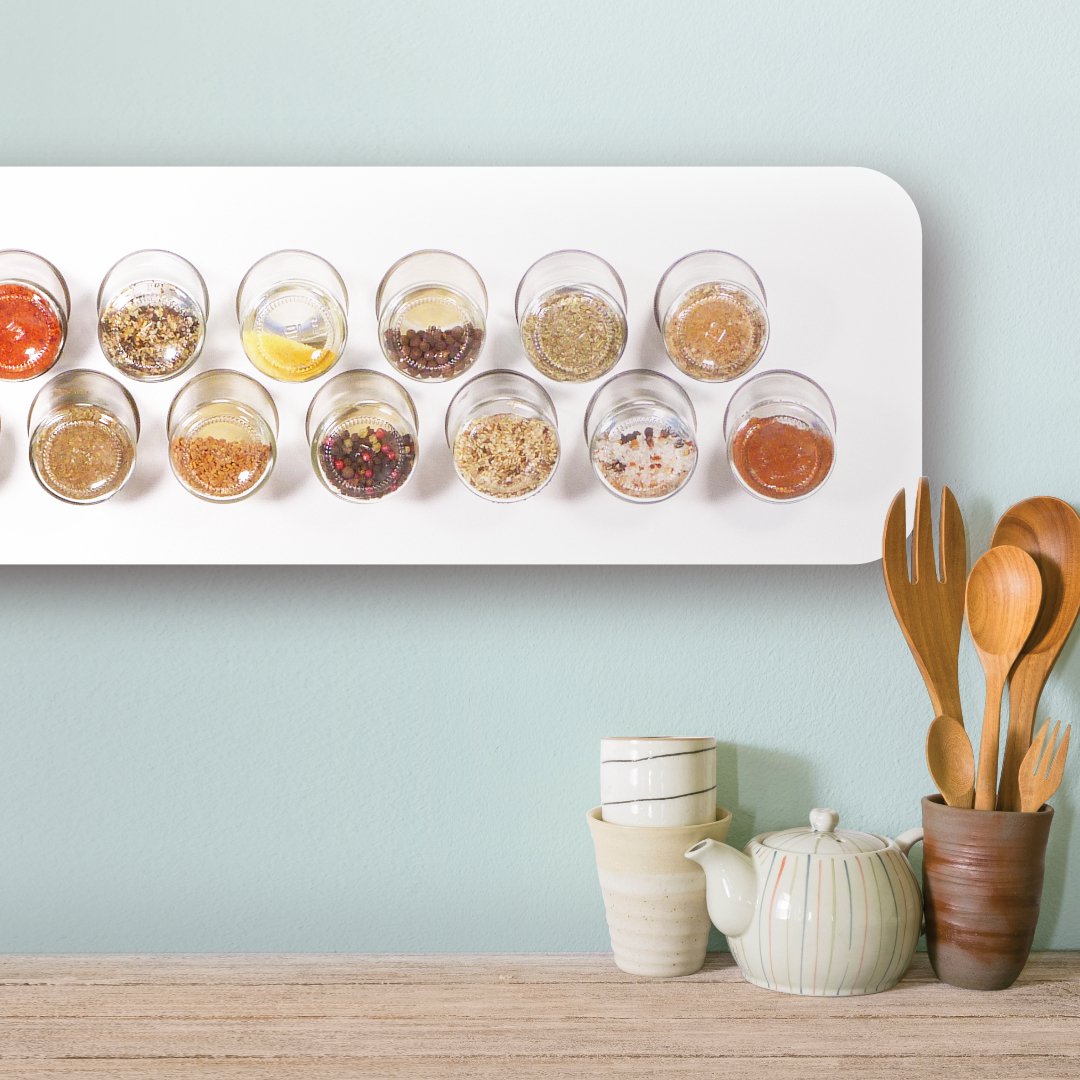 Spice rack white · with 16 glasses · birch plywood · HPL front white