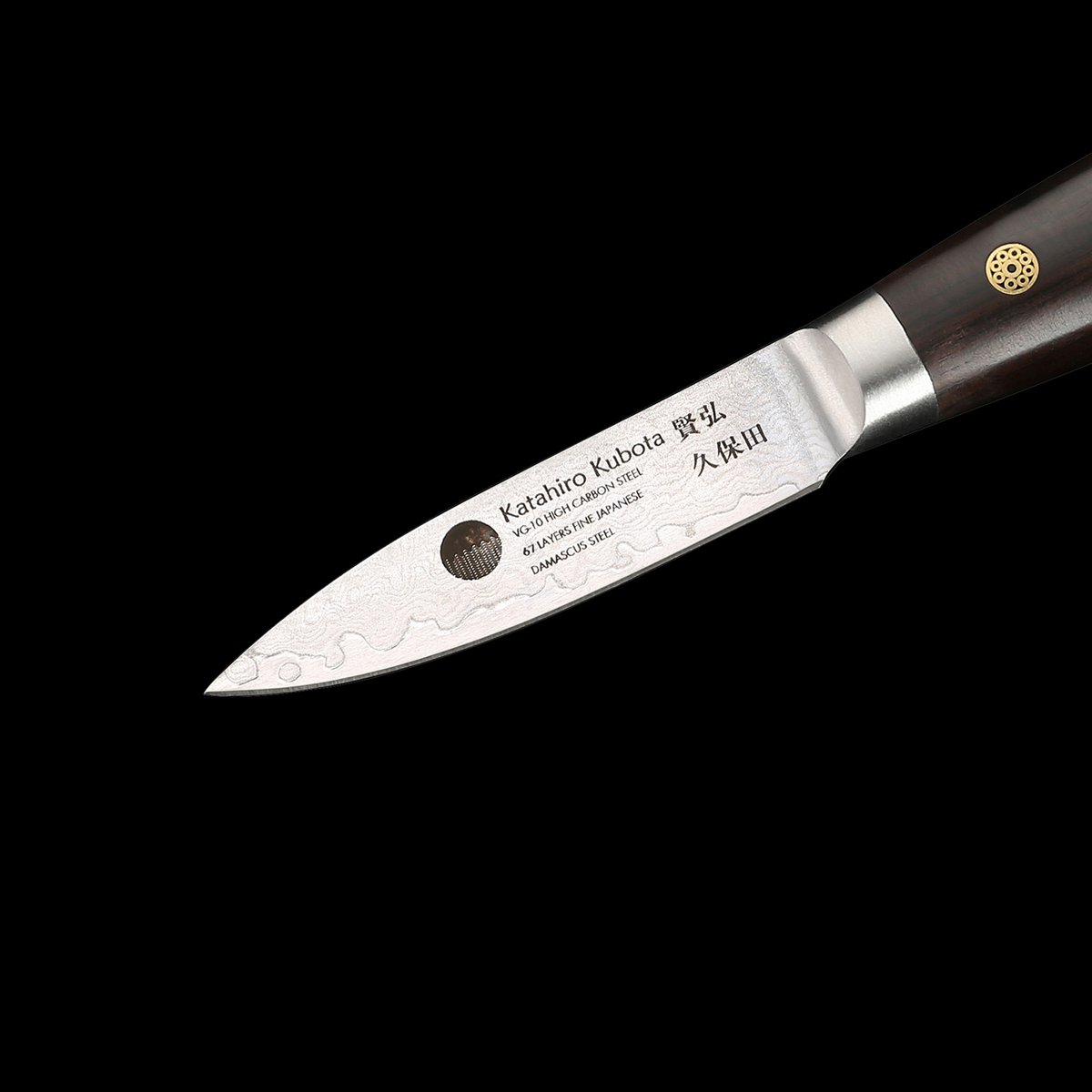 KATAHIRO KUBOTA zeis 3st. Koks-/Santoku-messenset gemaakt van damast en ebbenhouten handvat