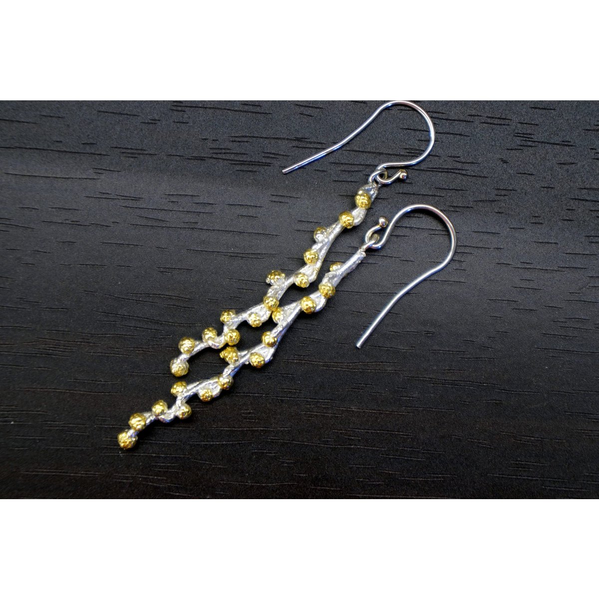 Sterling Silver Botanical Earrings - Real Twig with Gold Detail