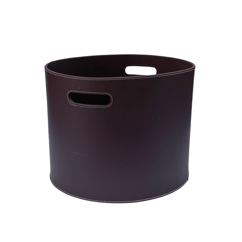 Cesta de leña redonda Cesta de cuero CIRCUM para almacenamiento, marrón