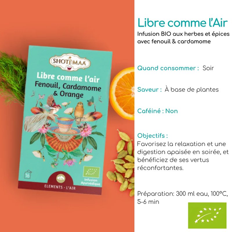 Té de hierbas orgánico sin cafeína – Gratis como infusiones de bienestar y aire para relajarse - Ideal por la noche - Ingredientes naturales de calidad