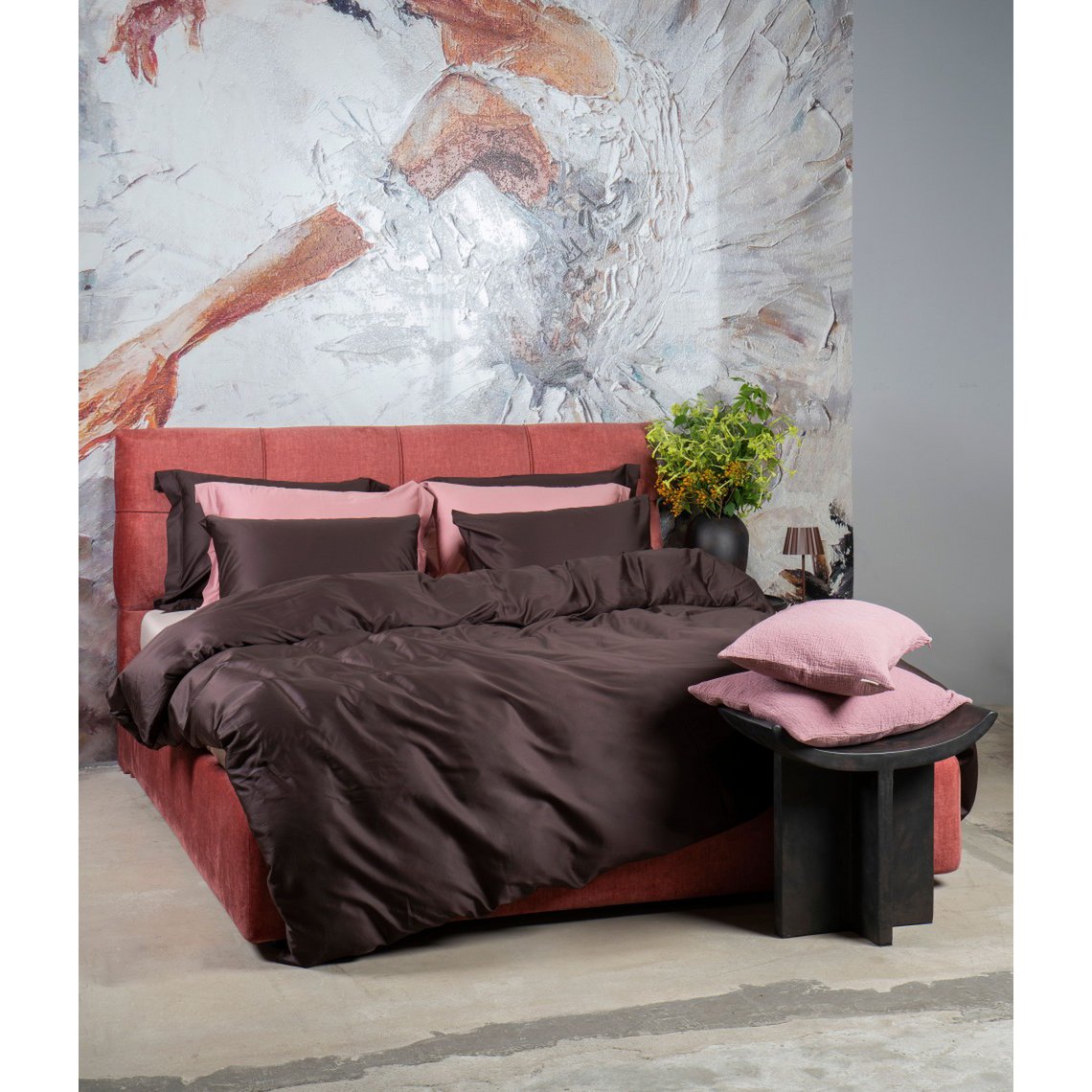 Sateen bed linen set Solid Chocolate Oud