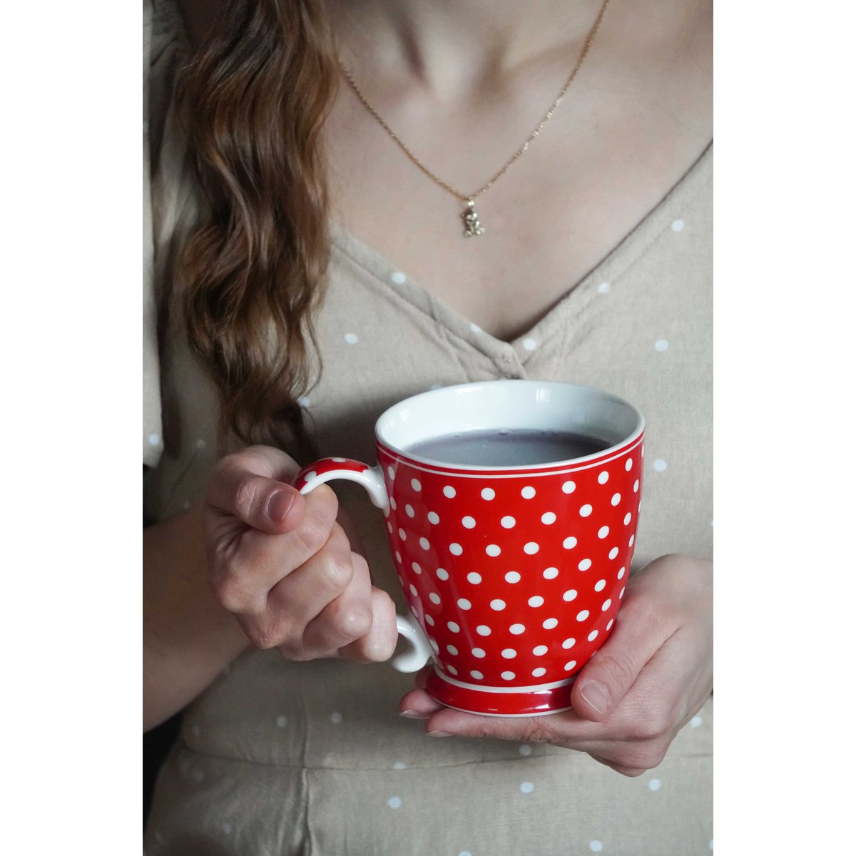 Porseleinen mok Polka dot rood 430 ml Isabelle Rose