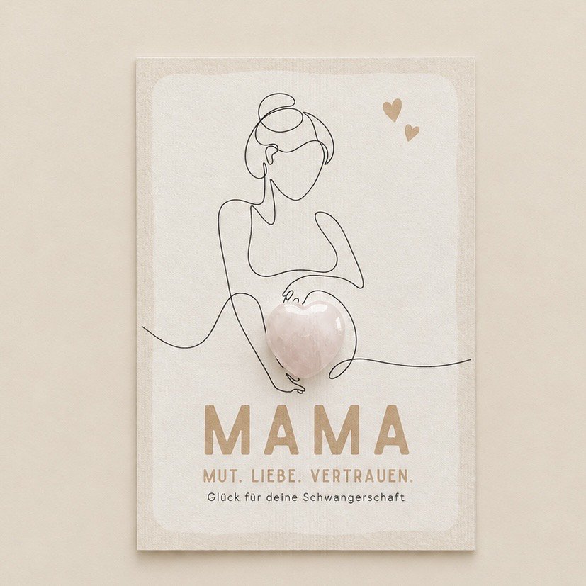 Pregnancy card with genuine rose quartz, postcard congratulations 