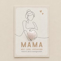 Pregnancy card with genuine rose quartz, postcard congratulations 