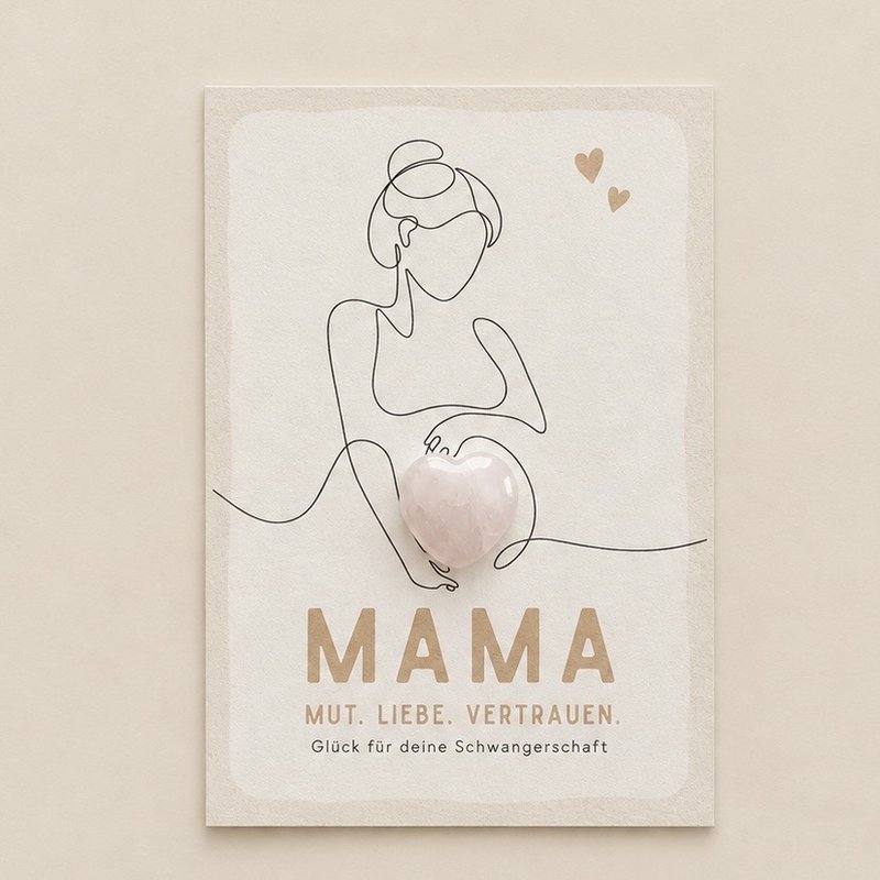Pregnancy card with genuine rose quartz, postcard congratulations 