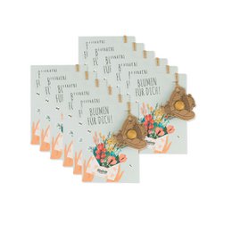 'Gift card with seed bomb - Flower for you - 12 pieces'
The product is a set of 12 gift cards with seed bombs. The cards feature a floral design with a seed bomb, which is a small ball of soil and seeds that can be planted to grow flowers. The cards are intended as a thank you gift. The key details that can be extracted from the image and product title are:
- 12 gift cards
- Floral design
- Seed bomb included
- Thank you cards
This description provides enough information about the product's colors, materials, style, and purpose to enable semantic search for related items like other thank you cards, flower-themed gifts, or seed-based gardening products.