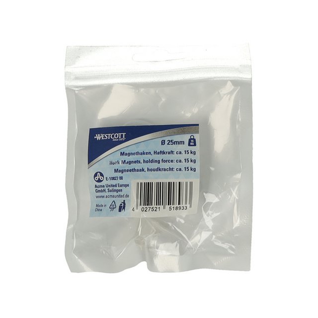 Magneet Westcott met haak 25mm wit. Trekkracht +/- 15kg