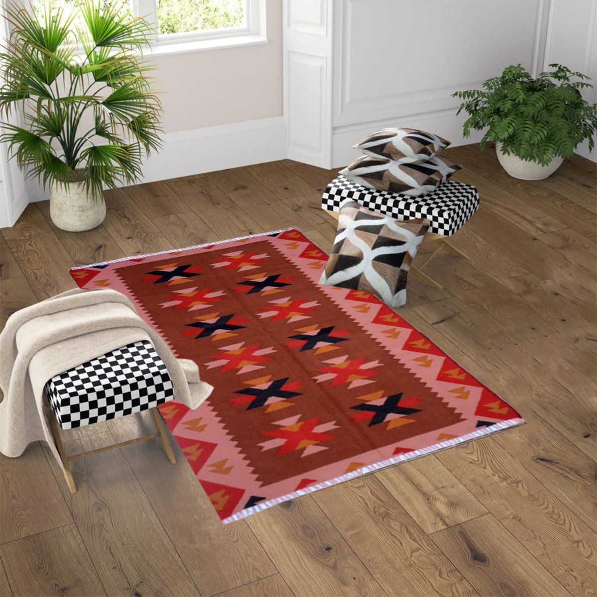 Vintage handgemaakte Robin Red Kelim vloerkleed