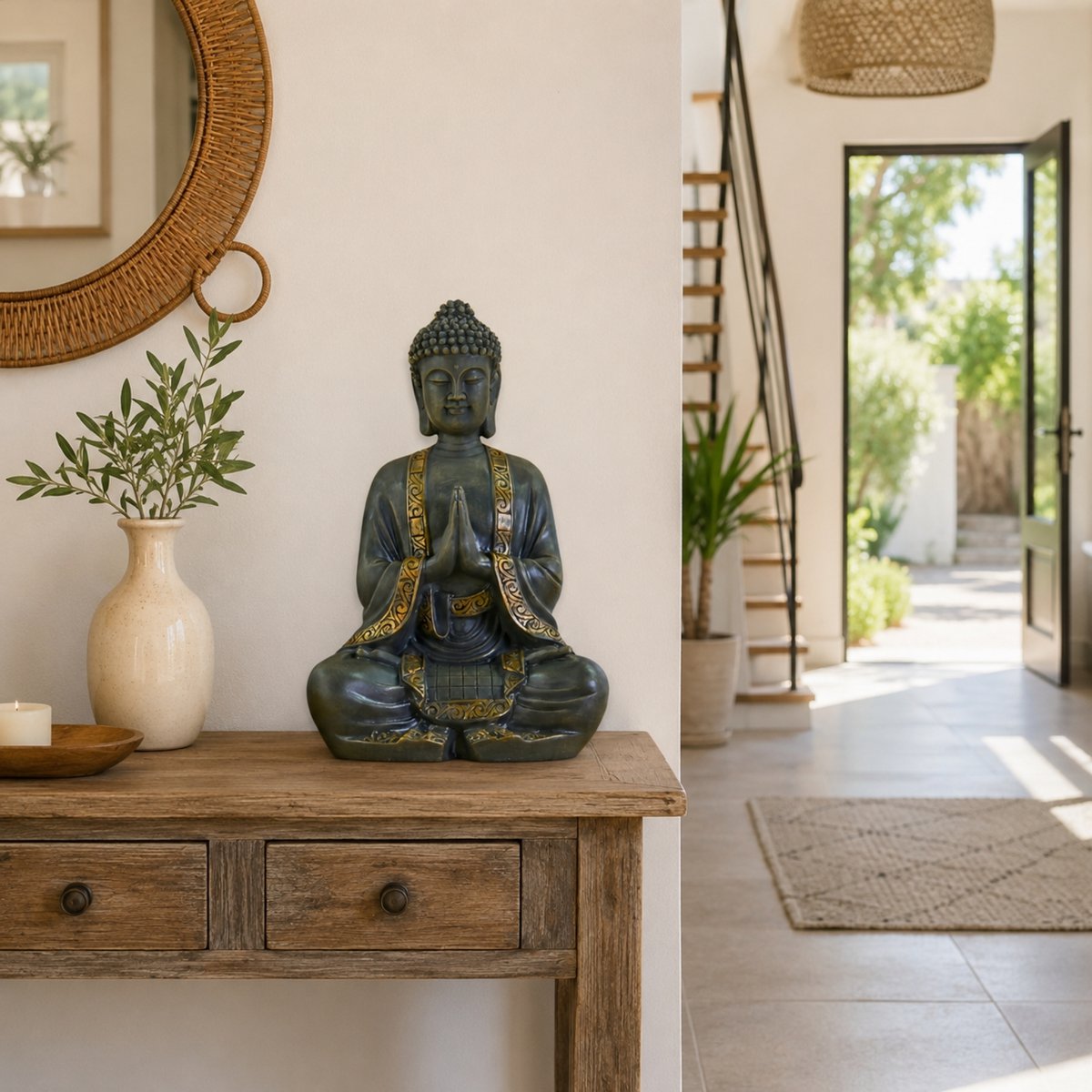 Gran estatua Buda Meditación-Decoración de Zen y Feng Shui-Broing una atmósfera espiritual y relajante a su estatua de interiores.