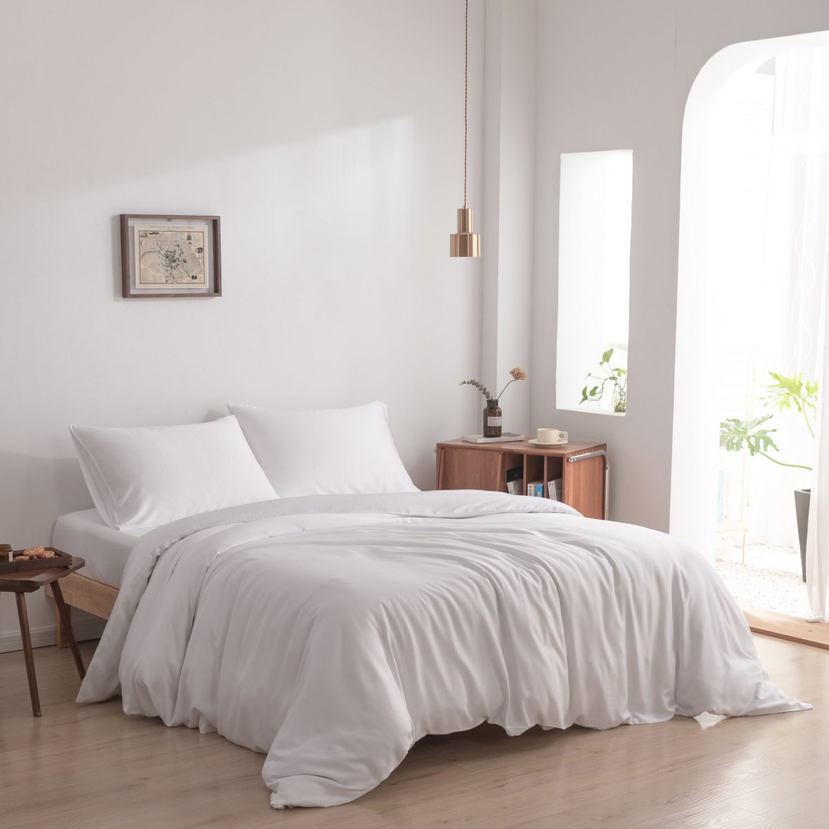 Juego de cama de bambú blanco para 1 persona - 400 hilos Tanboocel - Coco White