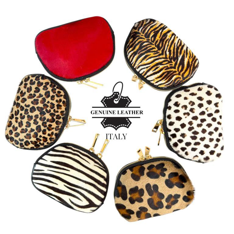 Italian Leather Purse with Fur and Animal Print 10002