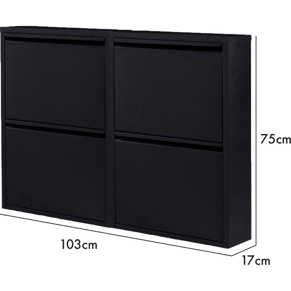 Meuble à chaussures en métal noir 4 compartiments - lot de 2 meubles à chaussures | Meuble de rangement pour chaussures fonctionnel | Meuble à chaussures | meuble à chaussures noir mat